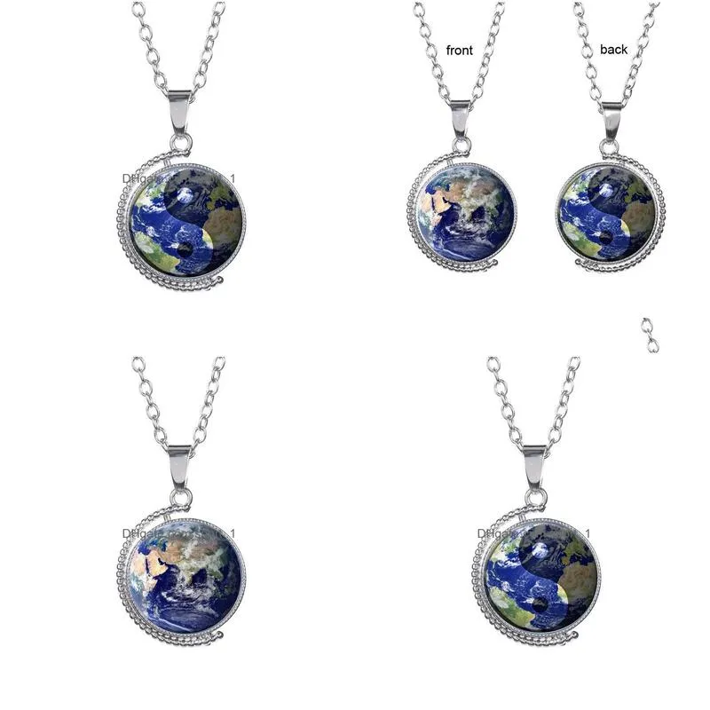 tai chi yinyang earth map time gem pendant necklace double sided glass rotating globe necklaces sweater chain for women children fashion jewelry will and