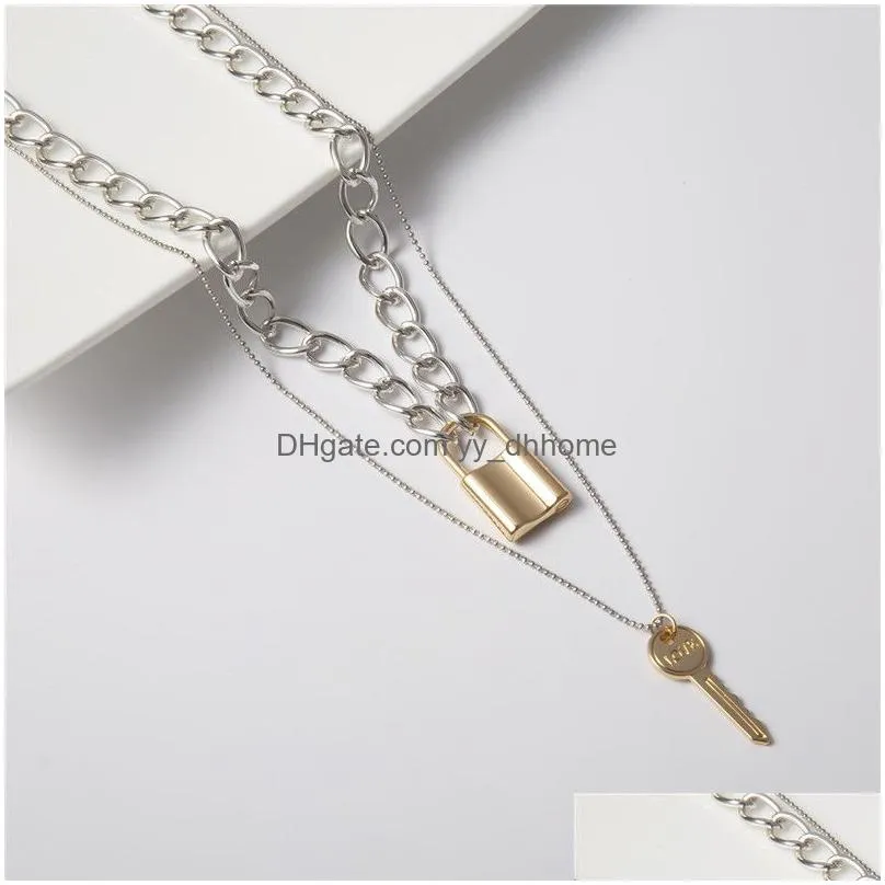 key lock necklace chokers gold chains multilayer necklaces fashion jewelry women necklace love lock pendant