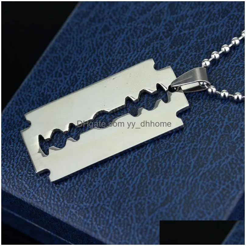 personality silver color punk blade tag trendy mens razor pendant necklace male shaver shape ornament wholesale