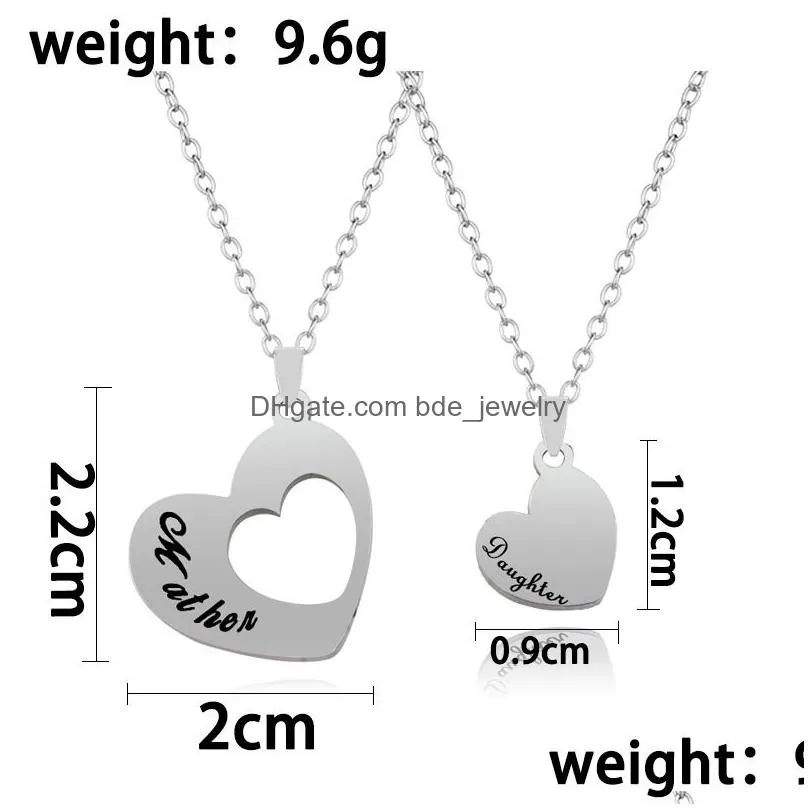 2pcs/set mother daughter heart necklace stainless steel splicing engraved letter love necklaces for women girls mom jewelry gift