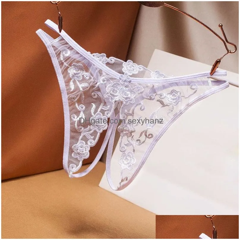 gauze see through open crotch g strings panties low rise flower embroidery thongs t back women underwear lace sexy lingerie will and