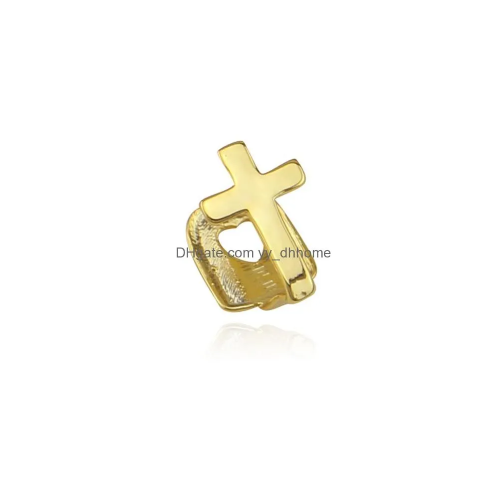 18k gold grillz single hollow heart cross star mouth tooth top bottom dental teeth grills hip hop fashion fine jewelry