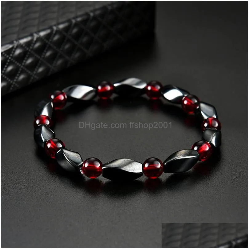 health magnetic hematite bracelet twisted beaded strands wristband bangle cuff for women men power healthy fashion jewelry 162547