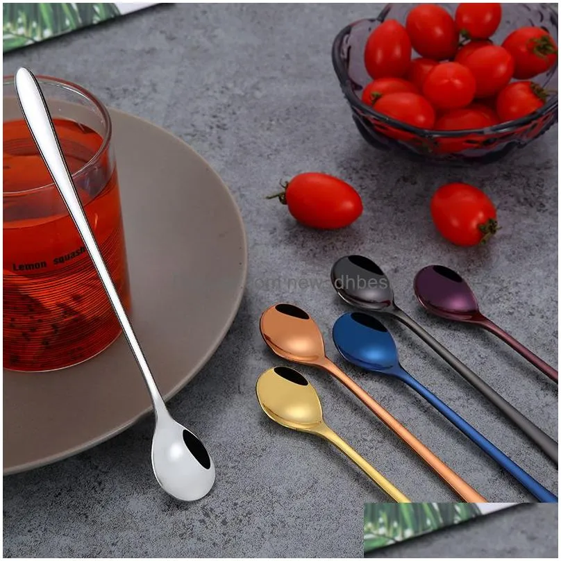 stainless steel long handle coffee spoon gold home kitchen dining flatware ice cream dessert spoons kids baby cutlery tool