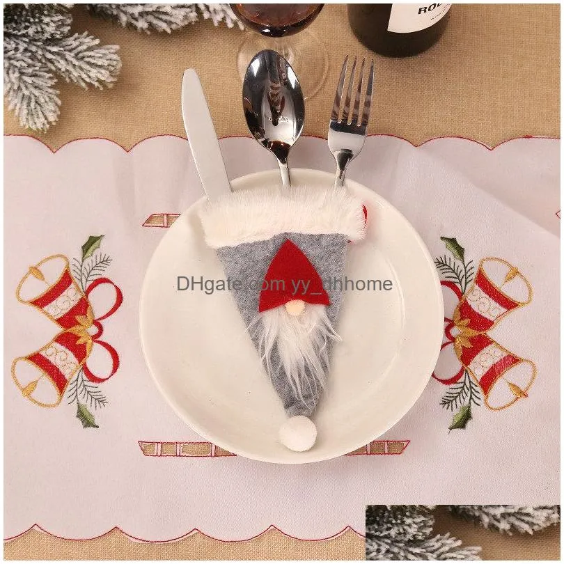 cartoon elf christmas tableware cover red fork knife case christmas tree hangs festive party home decor