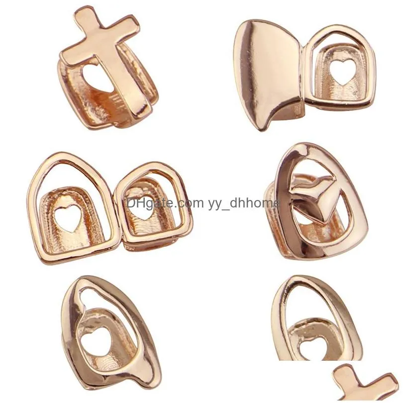 18k gold grillz single hollow heart cross star mouth tooth top bottom dental teeth grills hip hop fashion fine jewelry