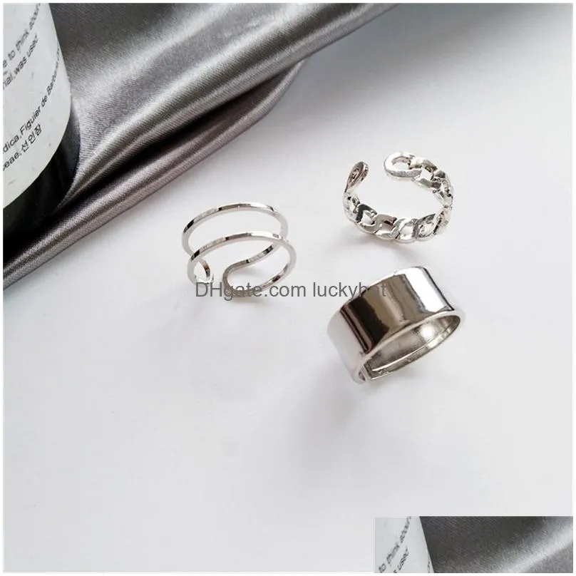 hiphop rock metal geometry circular punk rings set opening finger accessories silver color tail ring for women jewelry gift