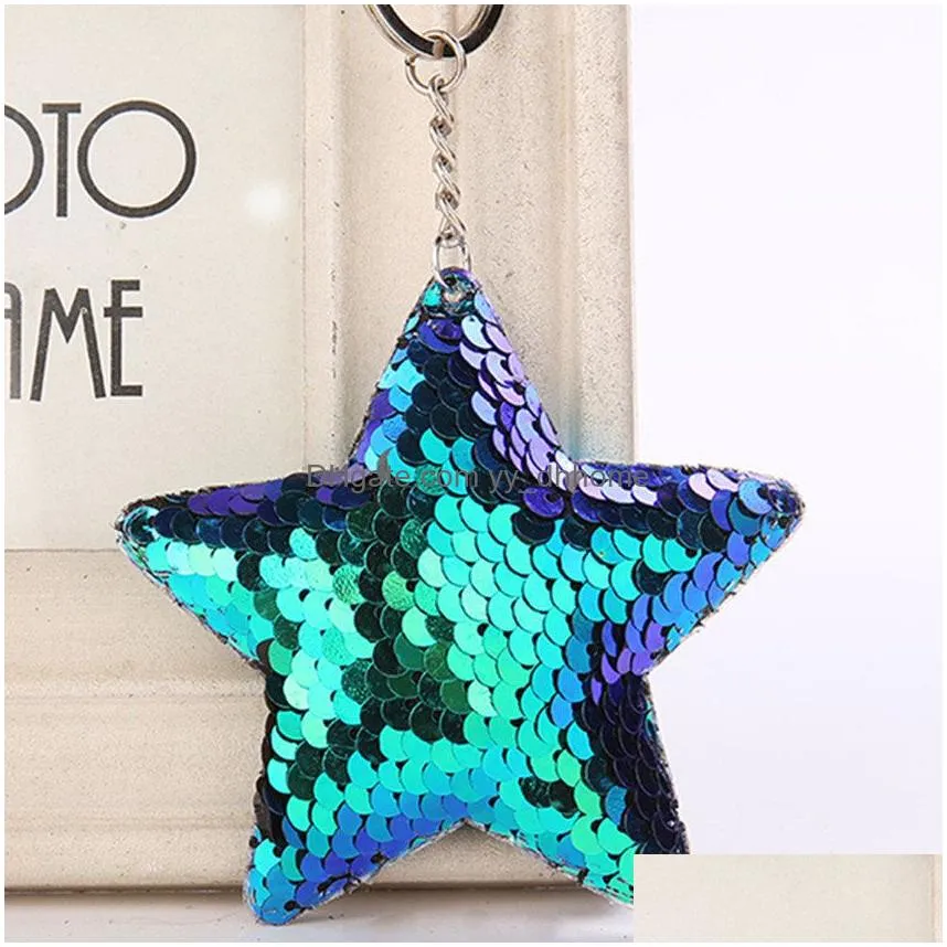 fish scale sequin star keychain key ring holders bag hang women kids fashion jewelry gift drop ship 340052