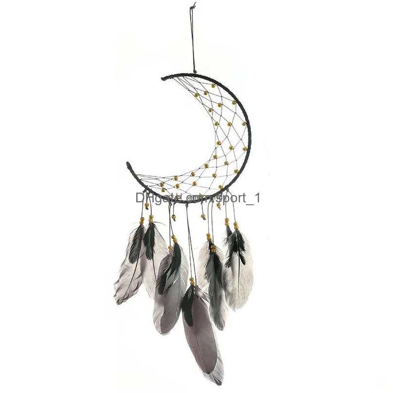 moon feather wall hanging home decors moon dream catcher decorations for home window pendant hanger