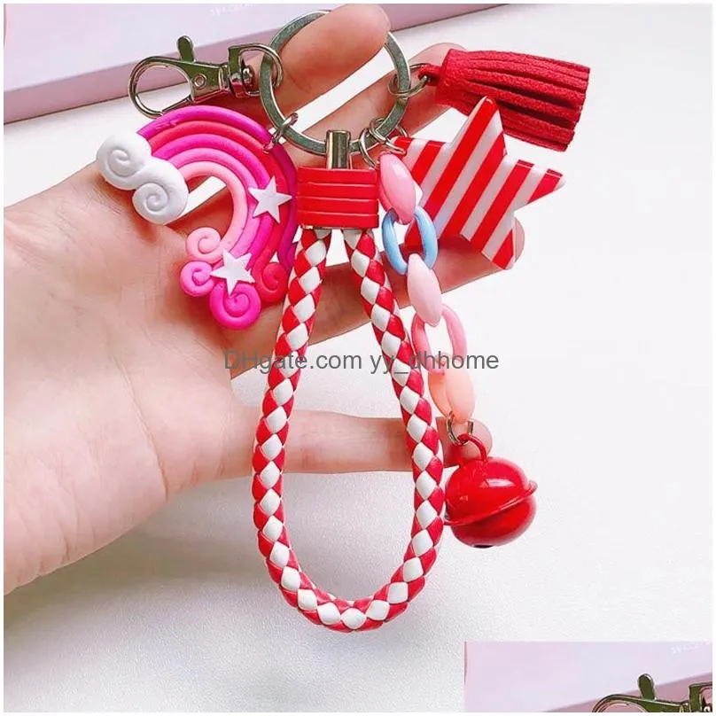 candy color star rainbow keychain tassel charm keyring key holders bag hangs fashion jewelry gift will and sandy 
