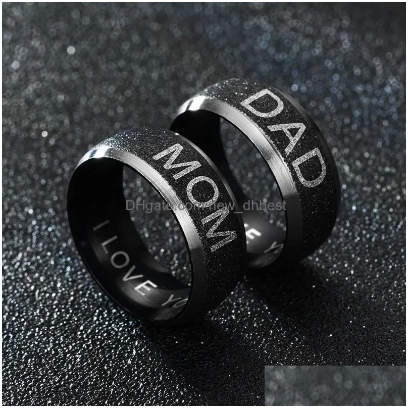 black stainless steel love you mom son daughter ring band women mens rings fashion jewelry gift will and sandy