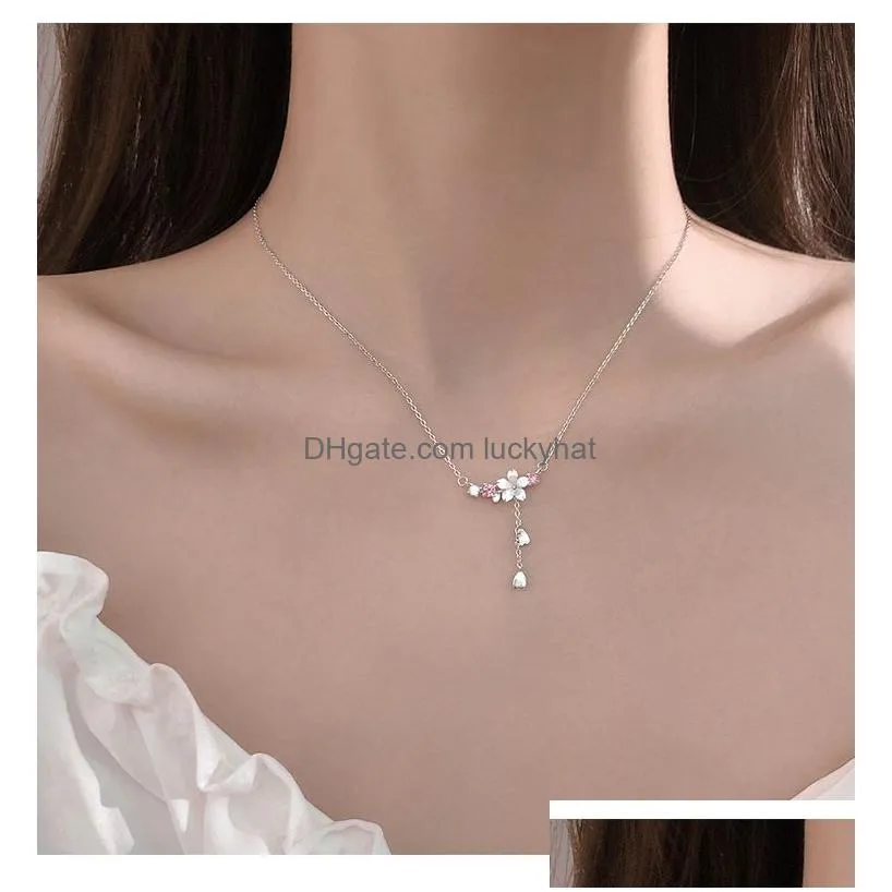 silver crystal shell cherry blossoms charm necklace for women choker collares wedding party jewelry