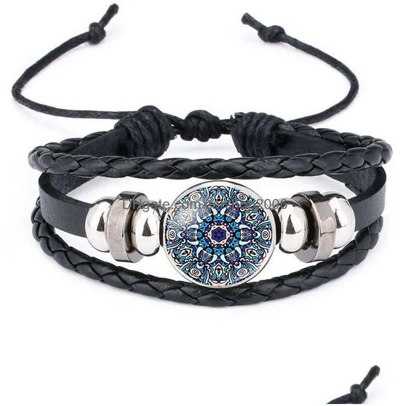 mandala indian yoga buddhismus glass cabochon bracelets adjustable multilayer wrap bracelets cuffs fashion jewelry gift