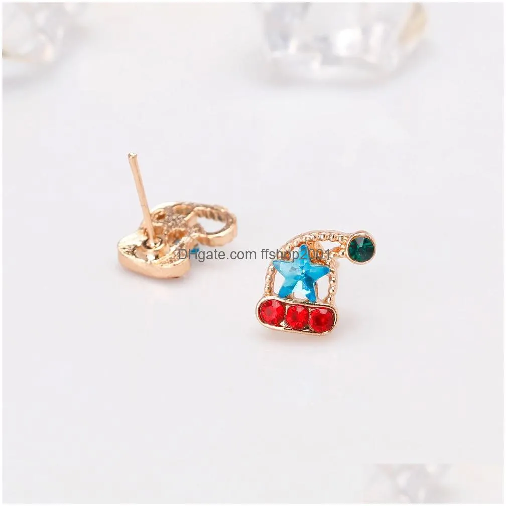gold christmas stud earrings crystal snowflake snowman reindeer earrings for women girls fashion jewelry will and sandy gift