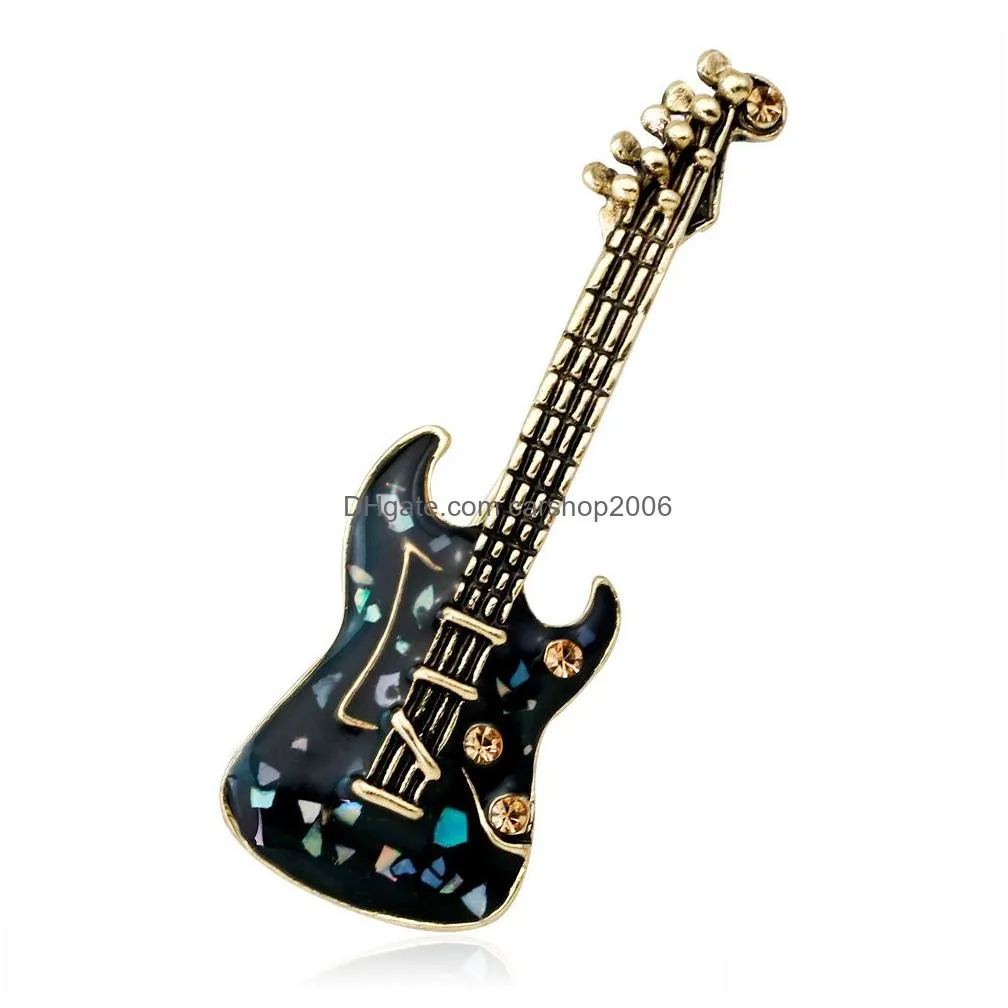 retro guitar brooch pins musical instrument colorful shell corsage brooches for women men fashion jewelry