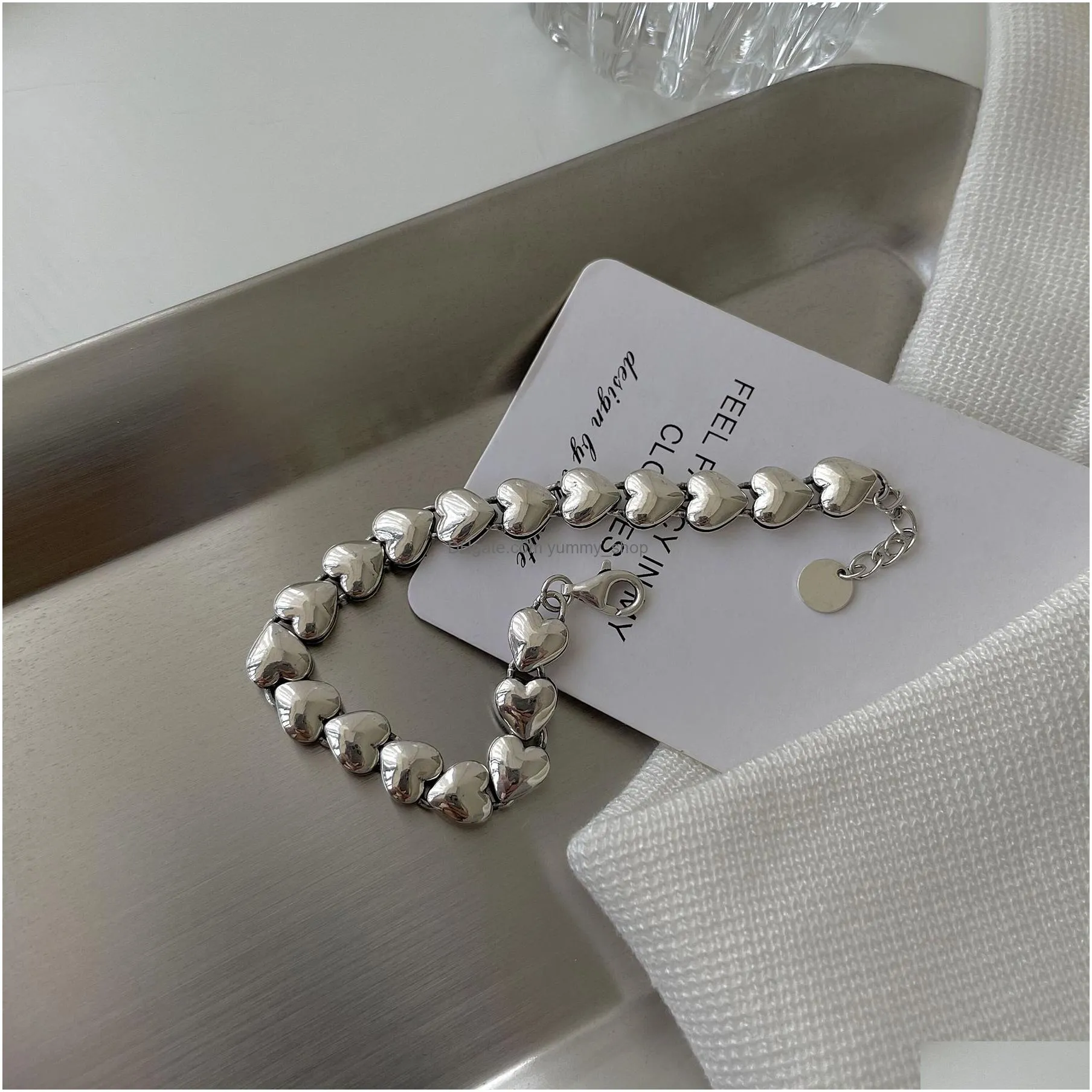 silver heart connected bracelets for women simple vintage stitching bracelet niche design cool jewelry