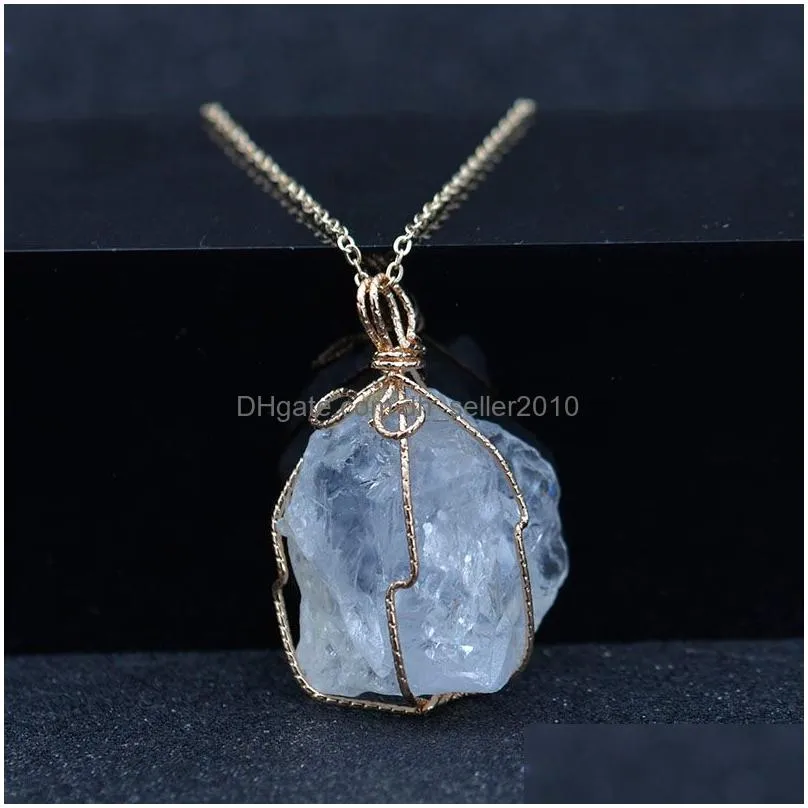 crystal wire irregular natural stone necklace with stianless steel chain quartz agate gemstone pendant women necklaces fashion jewelry will and sandy