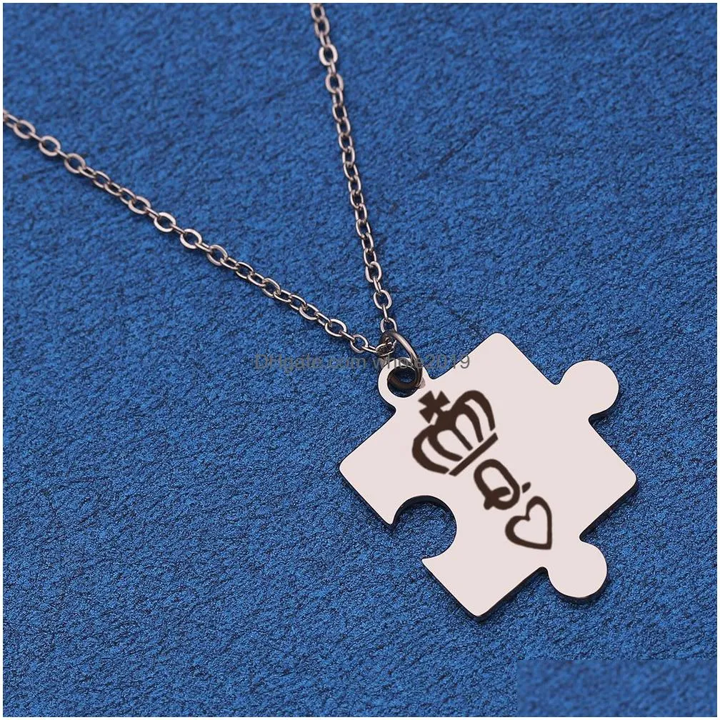 letters k q couple necklaces with crown stainless steel tag pendant necklace king queen engraved men jewelry gift