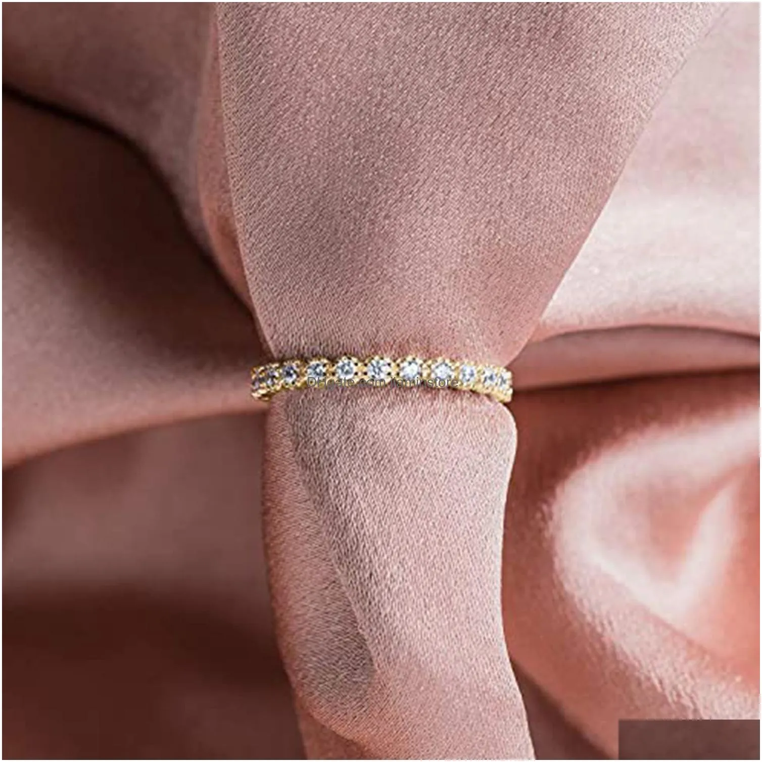 fashion cubic zircon eternity stacking finger ring for women round cz diamond crystal party wedding rings bride jewelry gift
