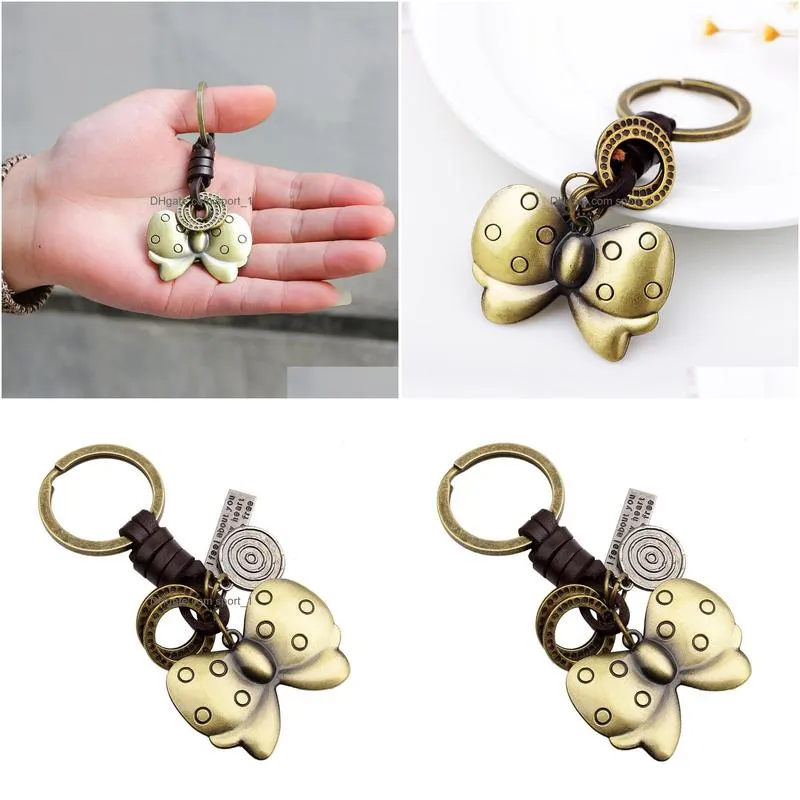 retro metal butterfly keyring leather key ring bag ornament fashion jewelry
