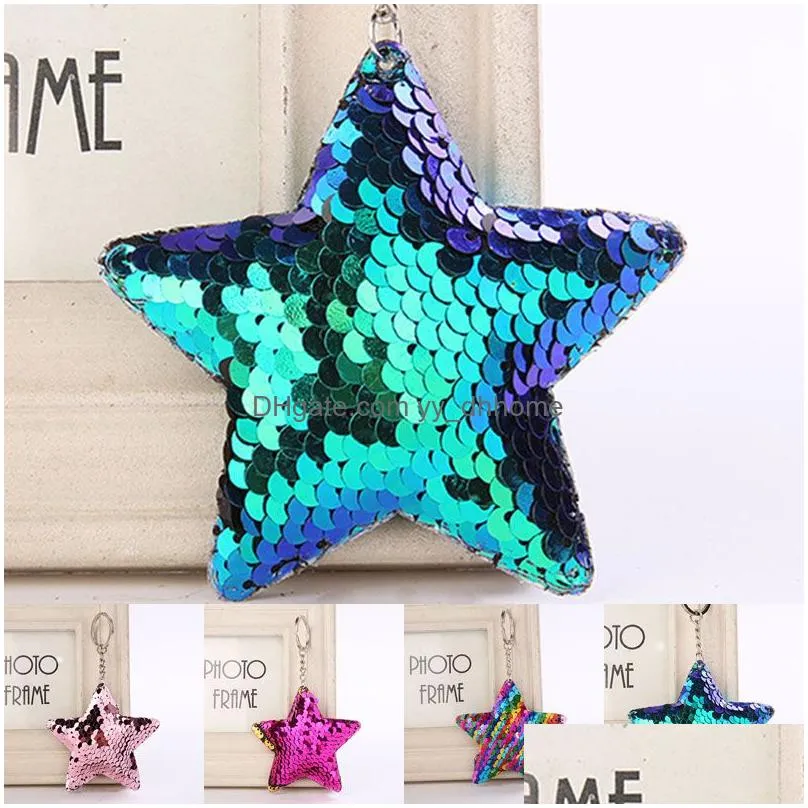 fish scale sequin star keychain key ring holders bag hang women kids fashion jewelry gift drop ship 340052