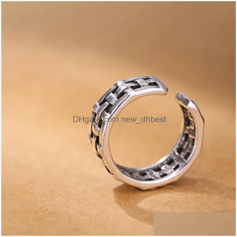 ancient silver knit weave cross ring band finger hollow open adjustable rings women men fashion jewelry will and sandy