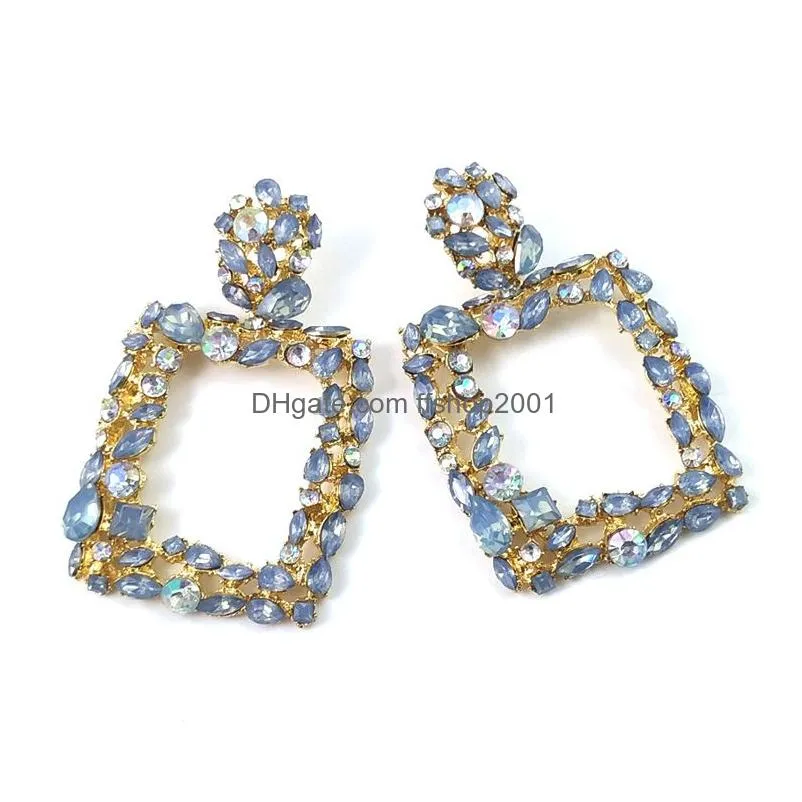  arrival colorful crystals square metal dangle earrings highquality fashion rhinestone jewelry accessories for women wholesale