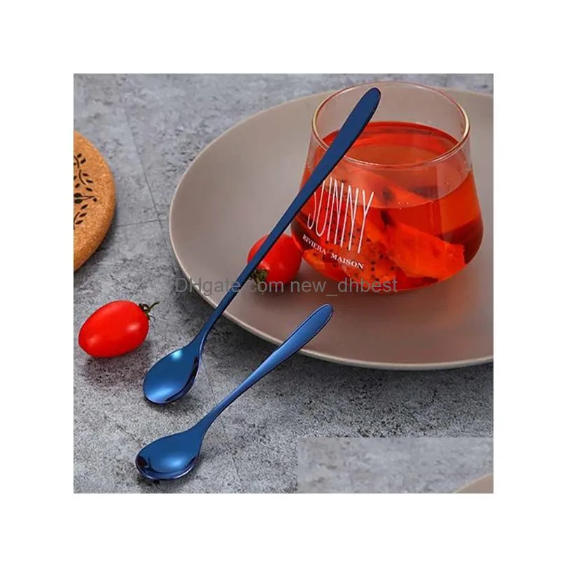 stainless steel long handle coffee spoon gold home kitchen dining flatware ice cream dessert spoons kids baby cutlery tool