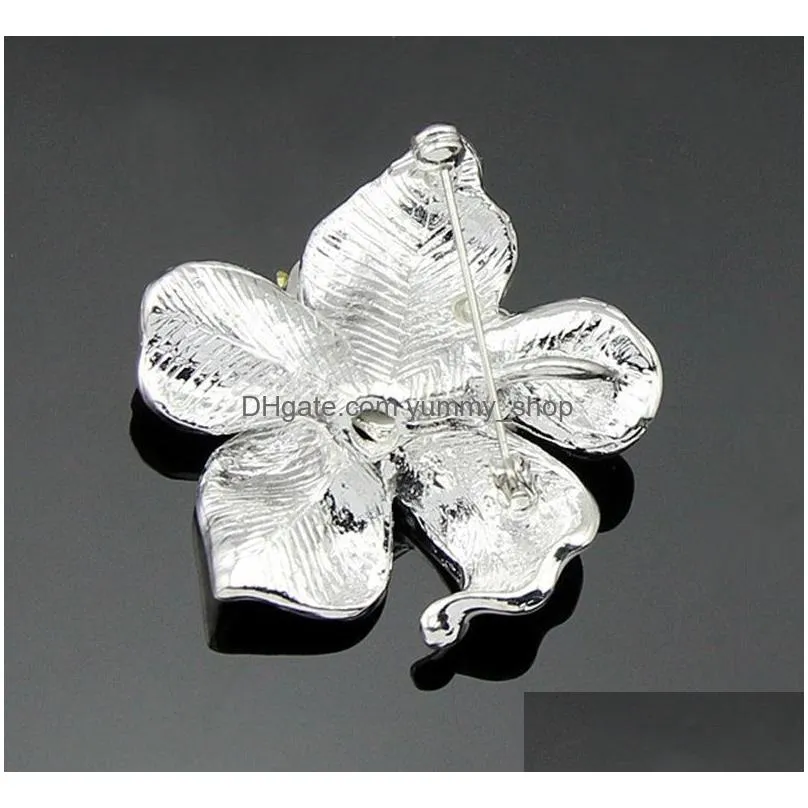 gold flower diamond brooches pins corsage enamel diamond boutonniere stick corsage wedding brooch for women men fashion jewelry gift