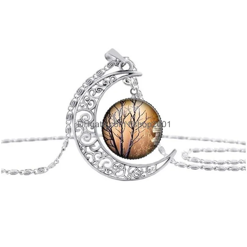 tree of life moon glass cabochon necklaces pendant necklace fashion jewelry for women kids gift 161432