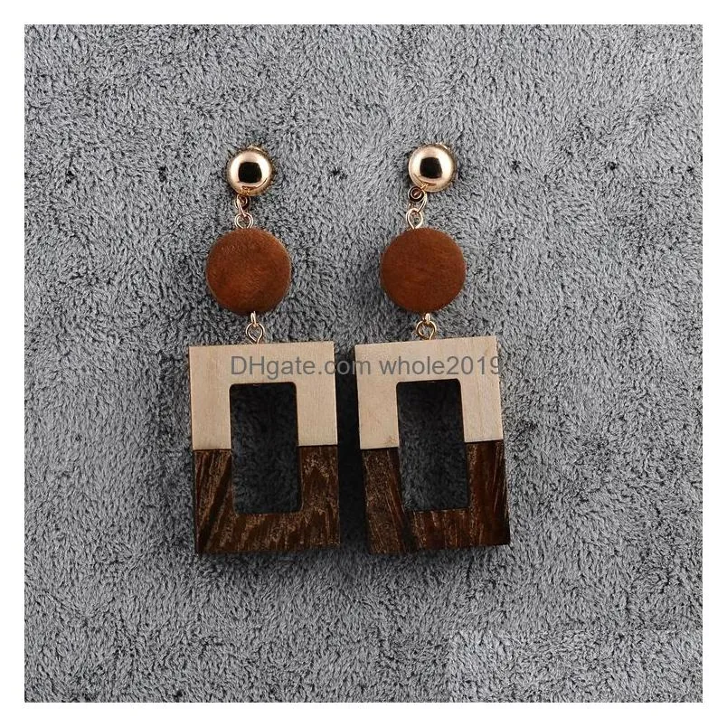 retro wooden rectangular round geometric dangle earring for women temperament bohemian earrings fashion jewelry gifts