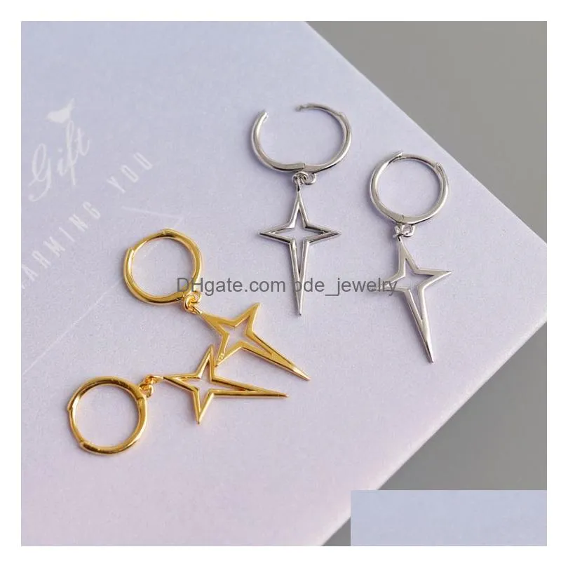 unisex hoop dangle earrings punk metal jewelry brincos silver color geometric cross pendant exaggerate design