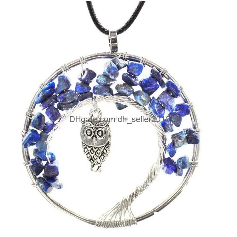 crystal tree of life owl 7 chakra natural stone necklace pendant women kids necklaces fashion jewelry will and sandy