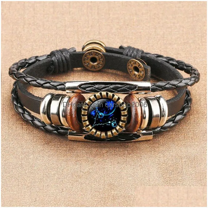 12 sign horoscope glass cabochon bracelet multilayer wrap bracelets wristband cuff women fashion jewelry gift will and sandy