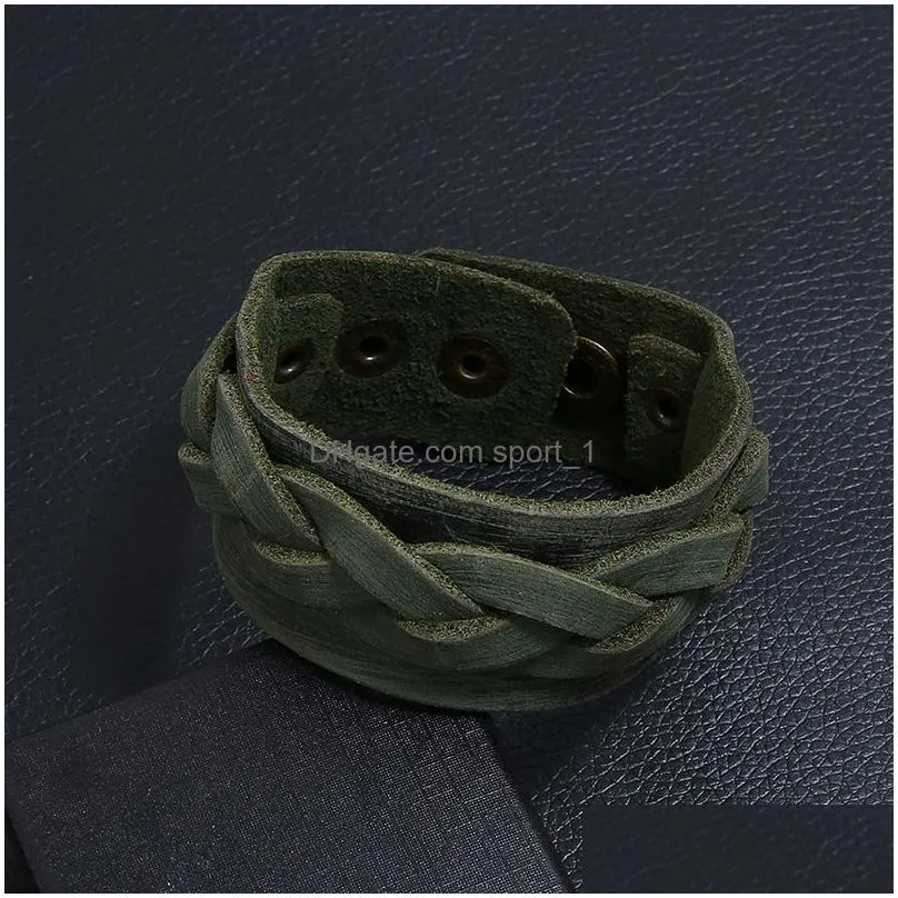 weave ethnic braid leather bangle cuff button adjustable bracelet wristand for men women fashion jewelry