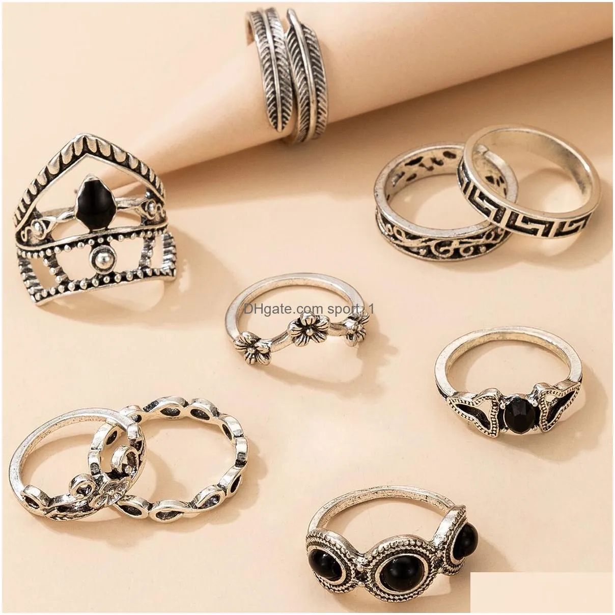 9pcs/set retro ancient silver knuckle rings flower leaf charm joint stackable ring for women girls fashion jewelry will and sandy 