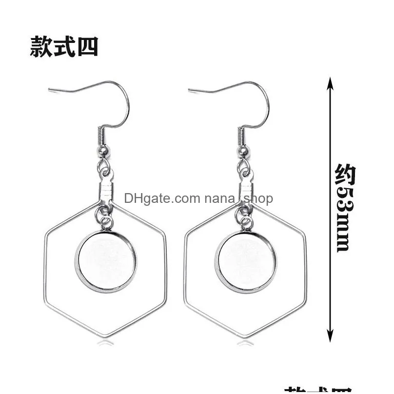 12mm inner size steel color geometric charm stainless steel dangle earring hook base settings for diy jewelry making