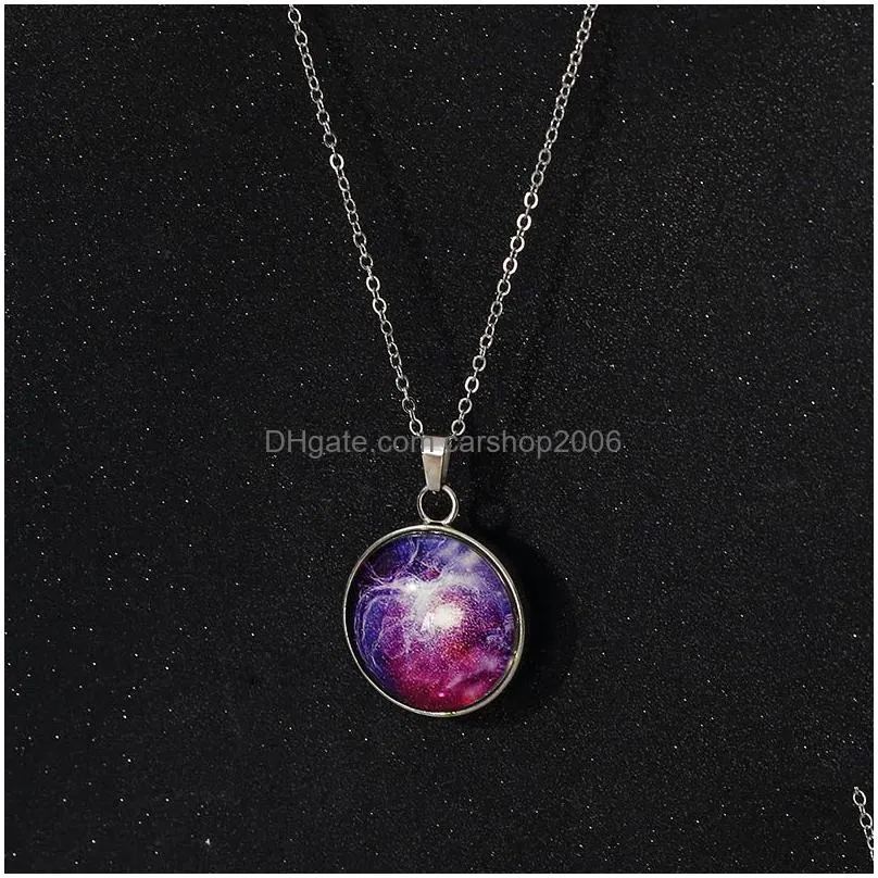 doublesided glass gemstone pendant necklaces starry sky in the solar system gem universe milky way star chain necklace jewelry gifts for men