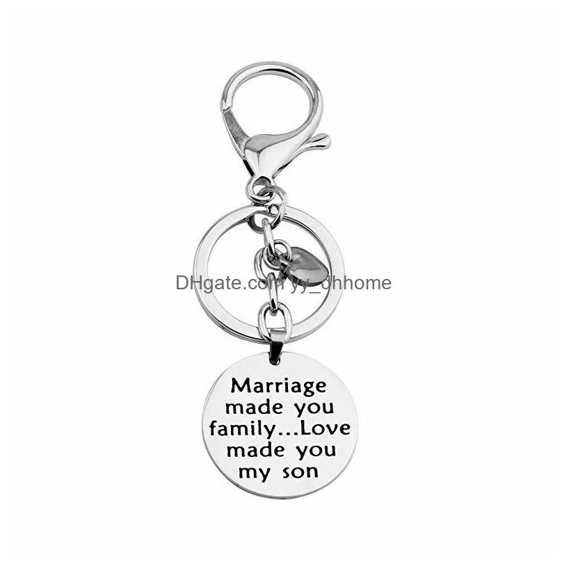 stainless steel love dad mom son coin key ring heart charm keychain holder bag hangs fashion jewelry for women men will and sandy