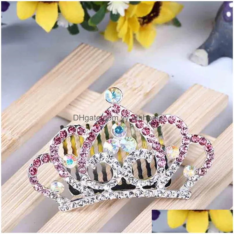 crown princess tiara comb flower girls crystal rhinestone crown hair comb head wear hair accessories girls birthday gift will and sandy