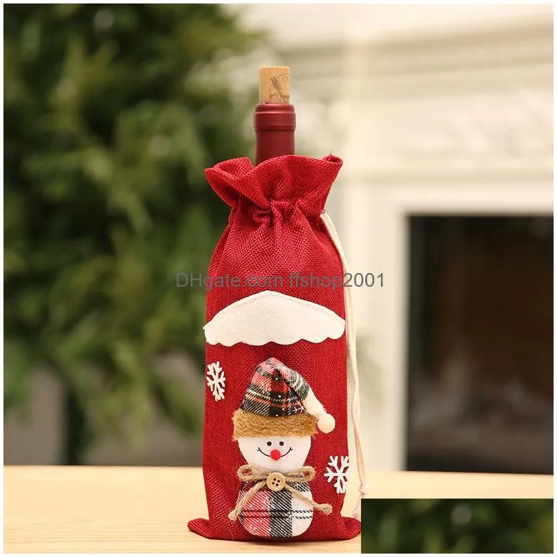 cartoon christmas wine bottle cover santa snowman reindeer drastring bag bottle case dining table christmas decorations home decor