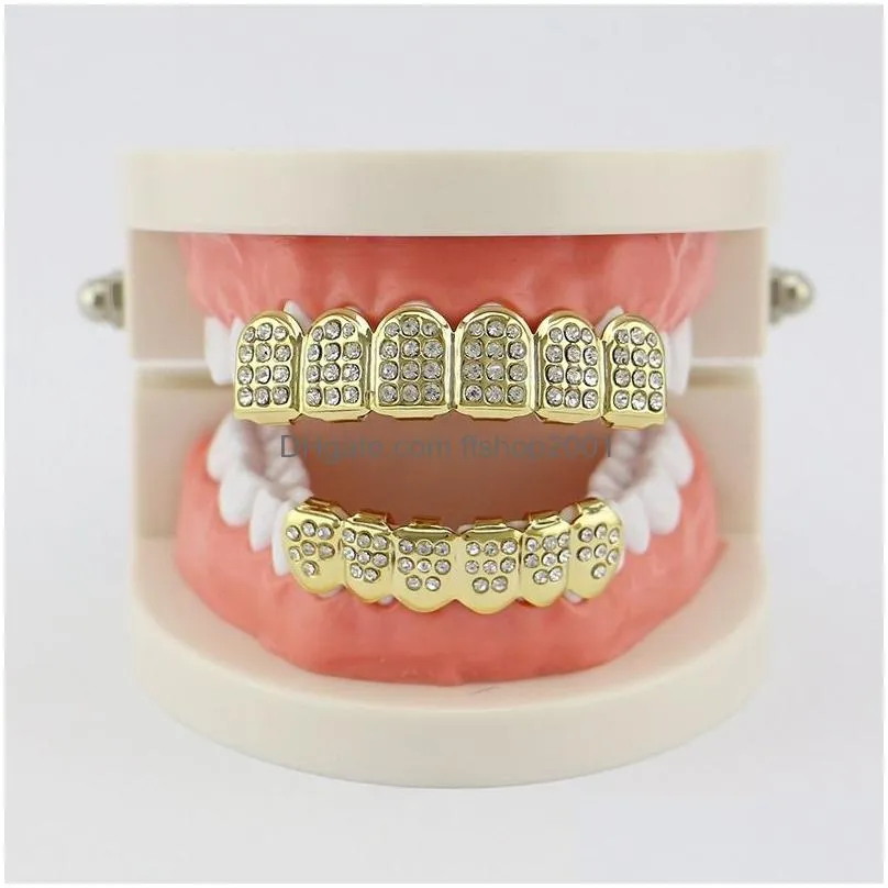 18k gold plated diamond glaze grillz teeth dental grills hip hop bling body jewelry for men fashion silver gold will and sandy