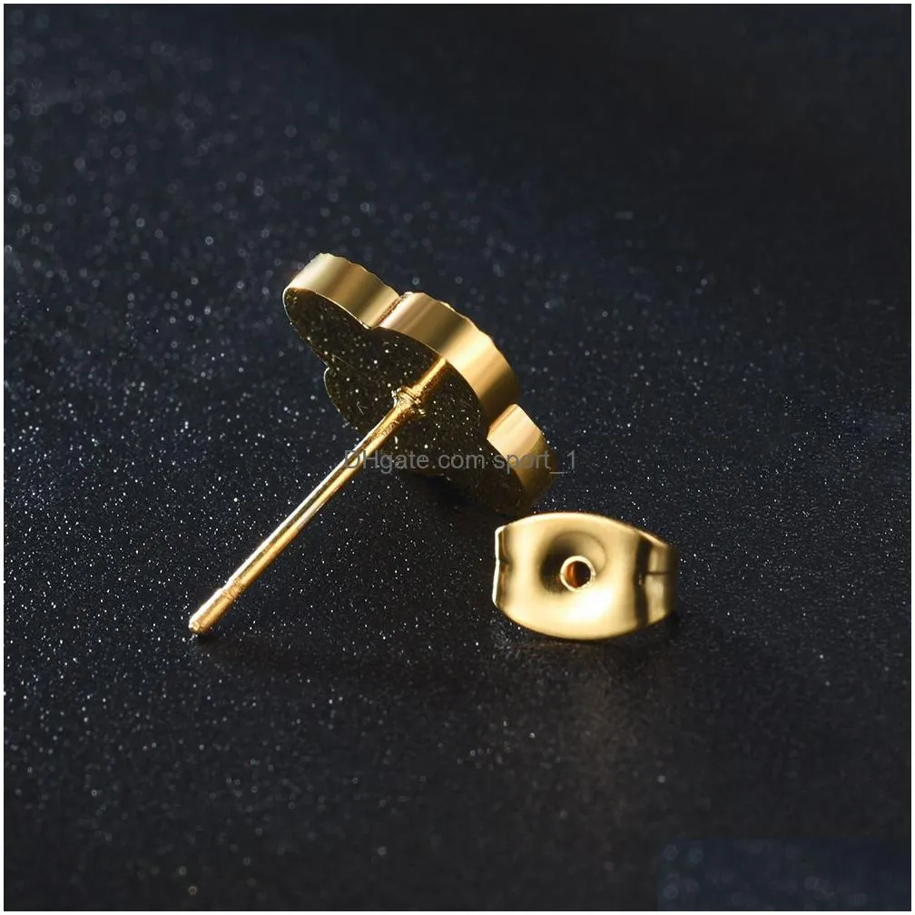 square round heart stud earrings rose gold stainless steel line stud ear rings clip for men women hip hop fashion jewelry