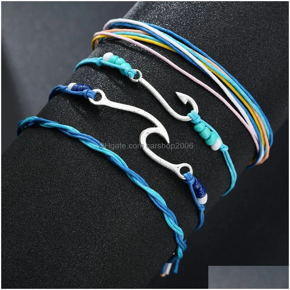 hand weave weave fish hook charm bracelet adjustable multilayer wrap bracelets women summer beach jewelry will and sandy