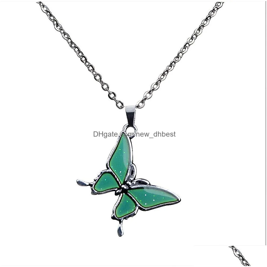 temperature sensing butterfly pendant necklace stainless steel chain women necklaces fashion jewelry will and sandy