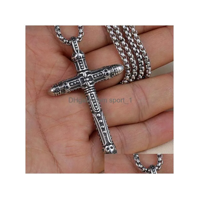stainless steel skull cross necklace pendant celtic ancient silver necklaces men hip hop fine fashion jewelry