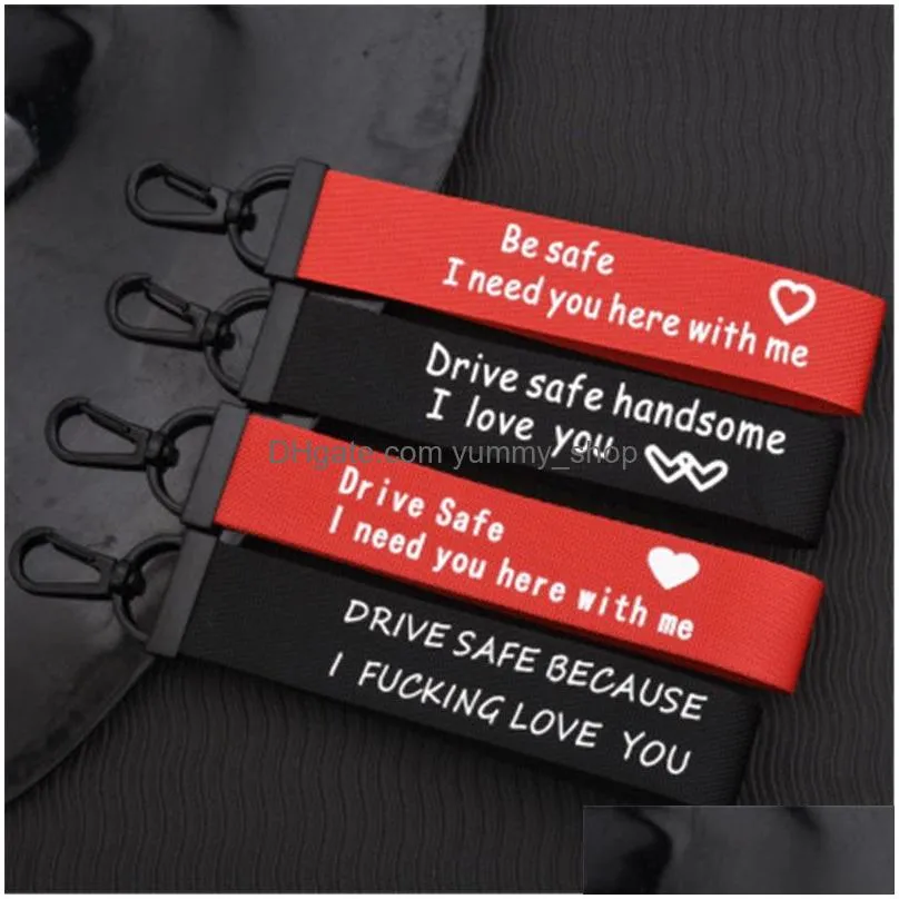 drive safe lanyard keychain hangs heart love you safe drive car key ring ribbon bag hangs women men fashion jewelry will and sandy