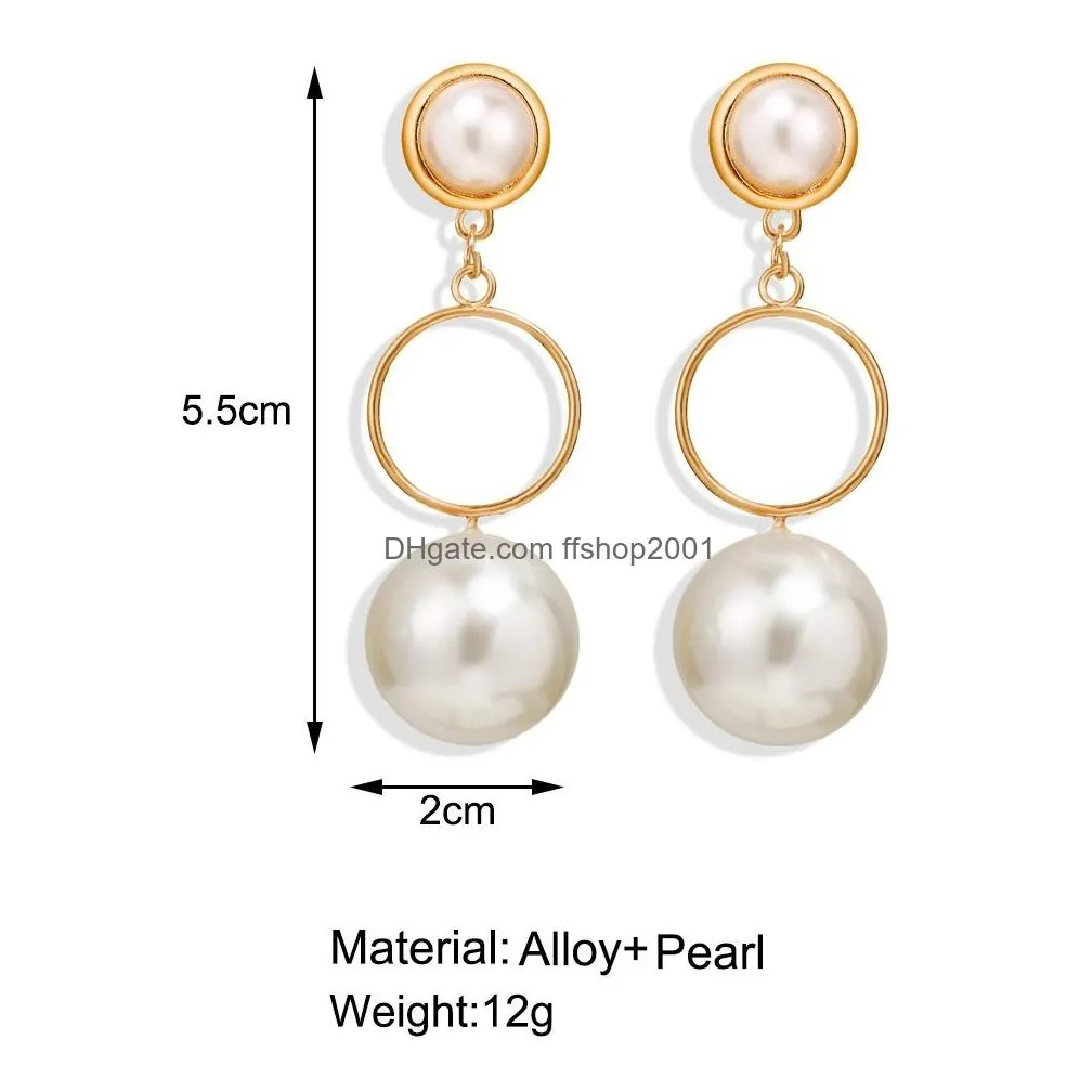 boho white circle imitation pearl pendant drop dangle earrings creative retro korean gold plated jewelry accessories party gift