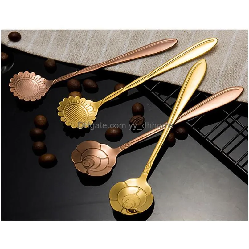 rose gold flower coffee spoon stainless steel cocktail stirring spoons dessert ice cream home bar flatware will and sandy