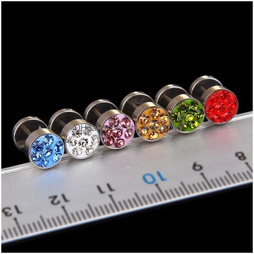 stainless steel dumbbell stud earrings women mens diamond ear rings hip hop fashion jewelry will and sandy gift